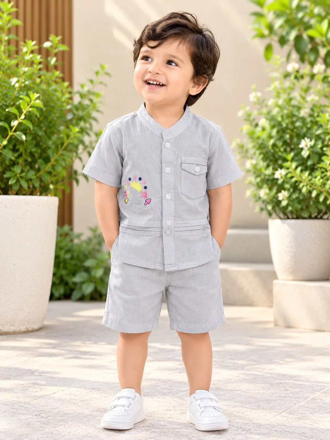 Baby Breathable Linen-Blend Shirt & Shorts Set - Pistachio Mint - Front View