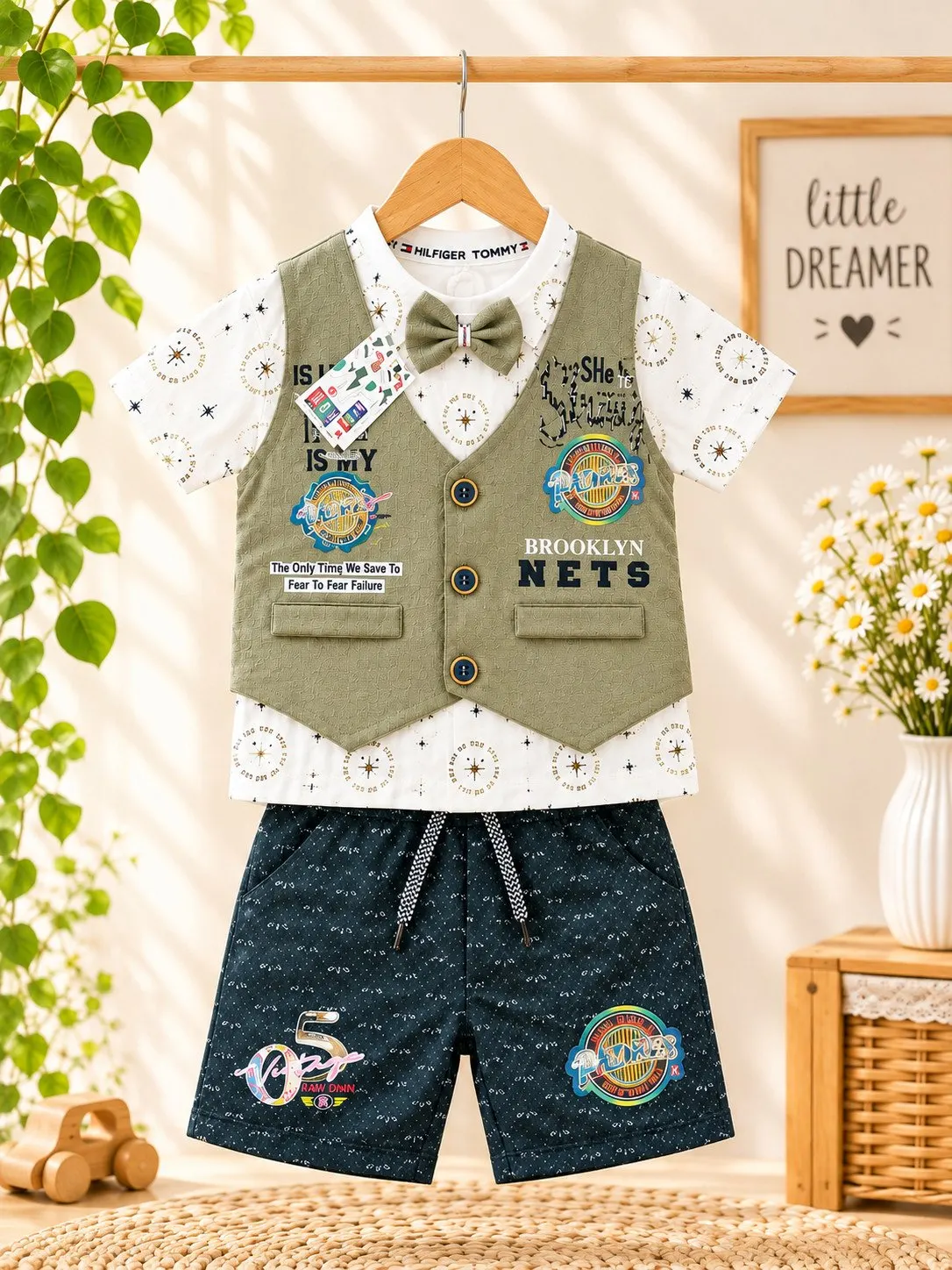 Baby Brooklyn Athletic Vest & Shorts Summer Set - Olive Green - Front View