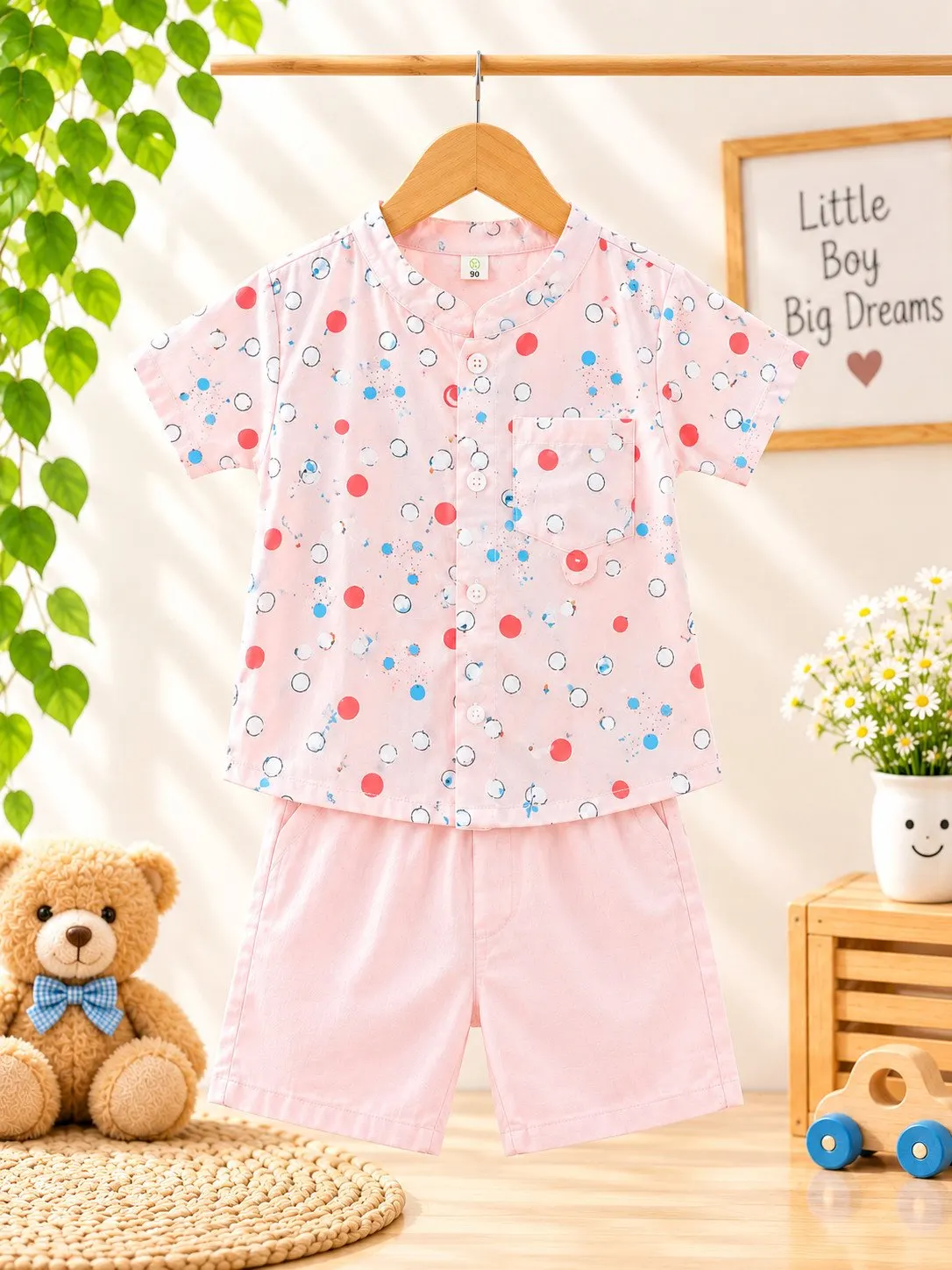 Baby Polka Dot Ruffled Peplum Top & Pink Shorts Set - Light Pink (0M-6M) - Front View